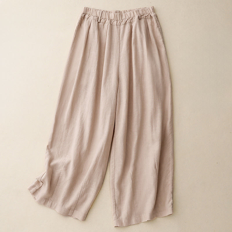 Buddha Stones Solid Color Cotton Women's Wide Leg Pants With Pockets