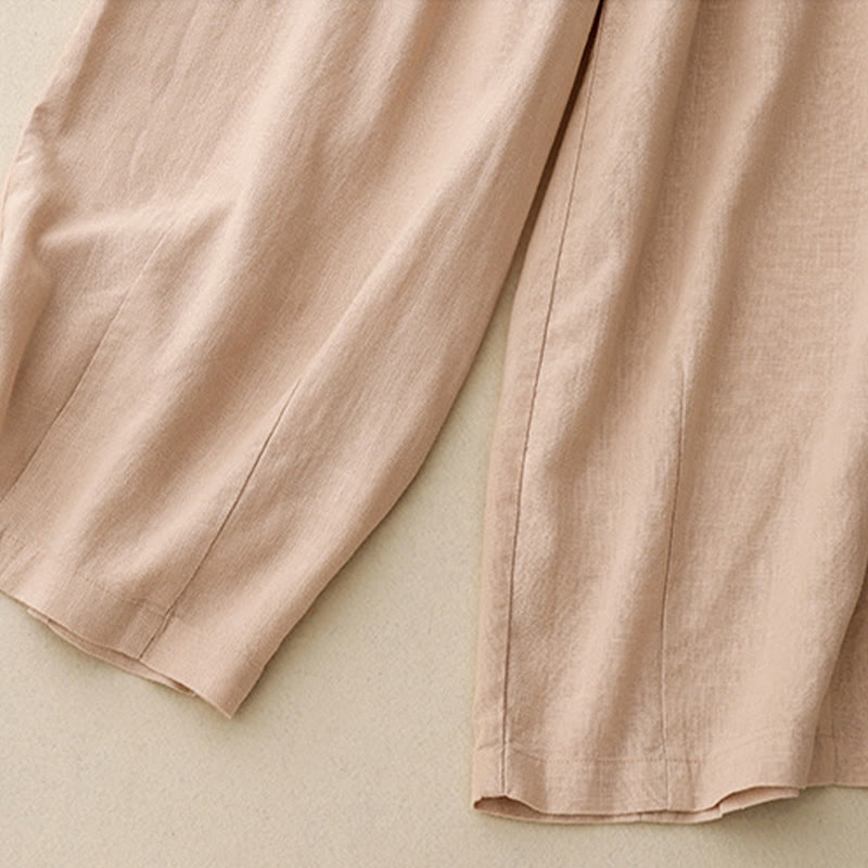 Buddha Stones Solid Color Cotton Women's Wide Leg Pants With Pockets