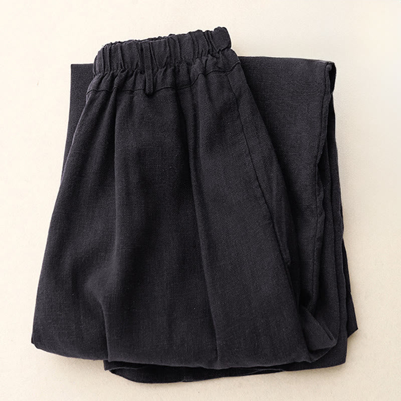 Buddha Stones Solid Color Cotton Women's Wide Leg Pants With Pockets
