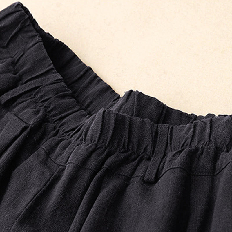 Buddha Stones Solid Color Cotton Women's Wide Leg Pants With Pockets