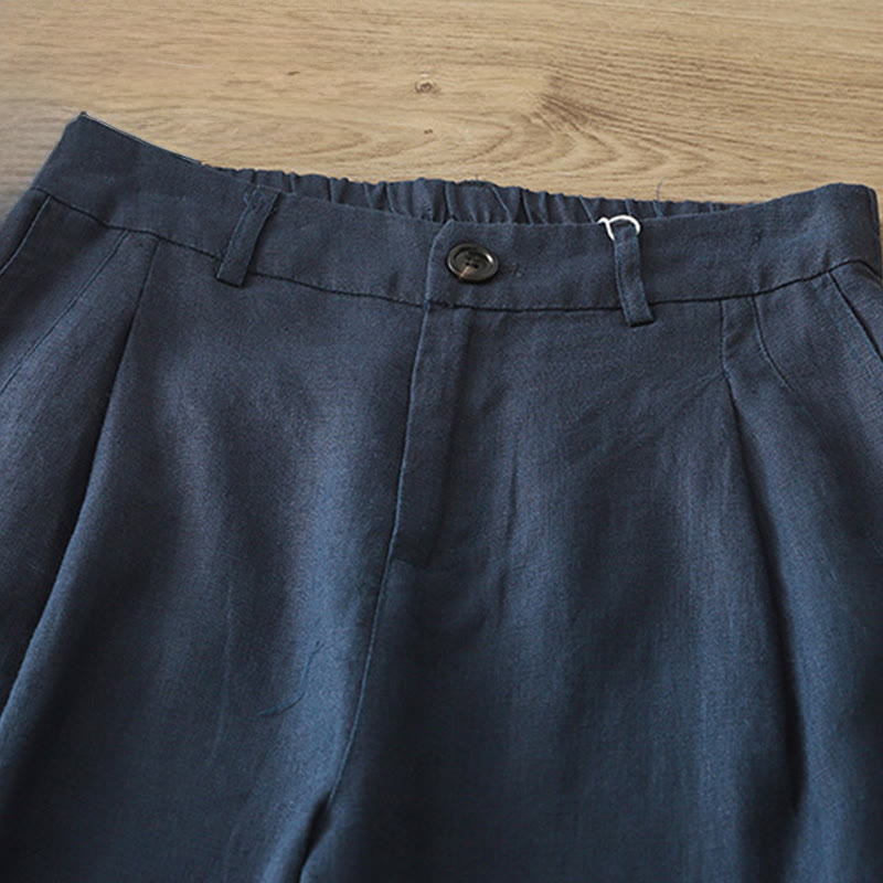 Buddha Stones Solid Color Cotton Women's Button Wide Leg Pants With Pockets
