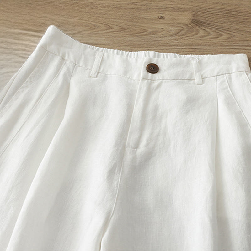 Buddha Stones Solid Color Cotton Women's Button Wide Leg Pants With Pockets