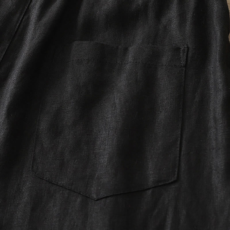 Buddha Stones Solid Color Cotton Women's Button Wide Leg Pants With Pockets