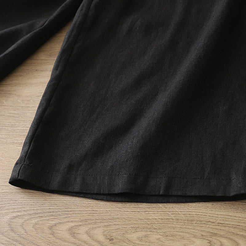 Buddha Stones Solid Color Cotton Women's Button Wide Leg Pants With Pockets