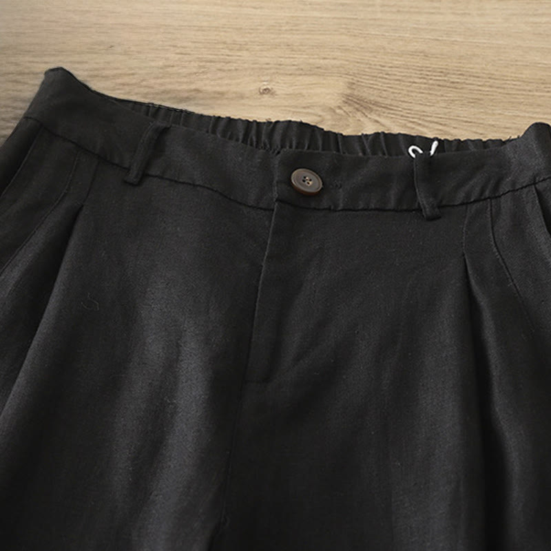 Buddha Stones Solid Color Cotton Women's Button Wide Leg Pants With Pockets