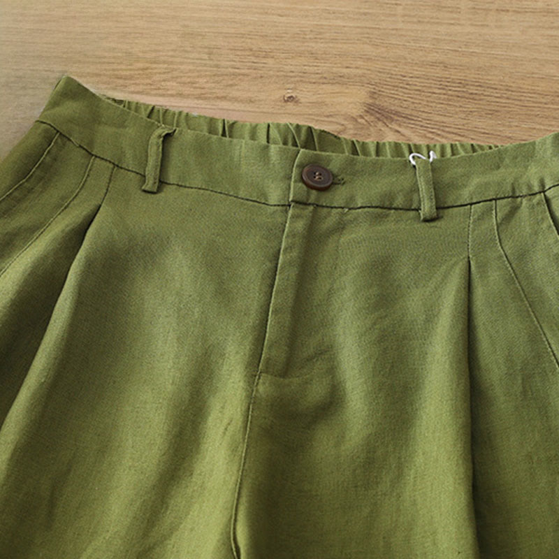 Buddha Stones Solid Color Cotton Women's Button Wide Leg Pants With Pockets