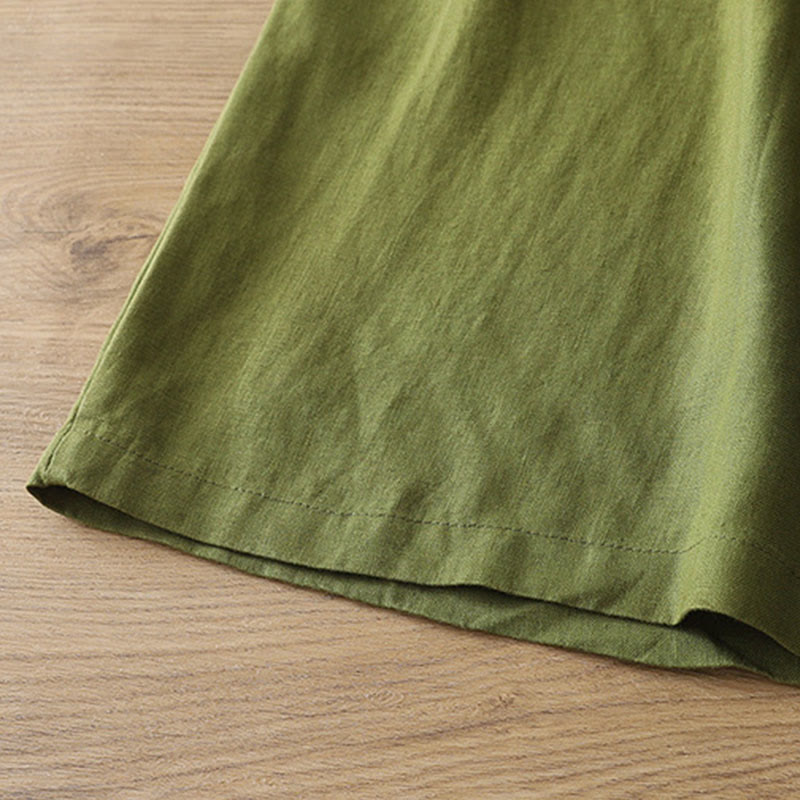 Buddha Stones Solid Color Cotton Women's Button Wide Leg Pants With Pockets