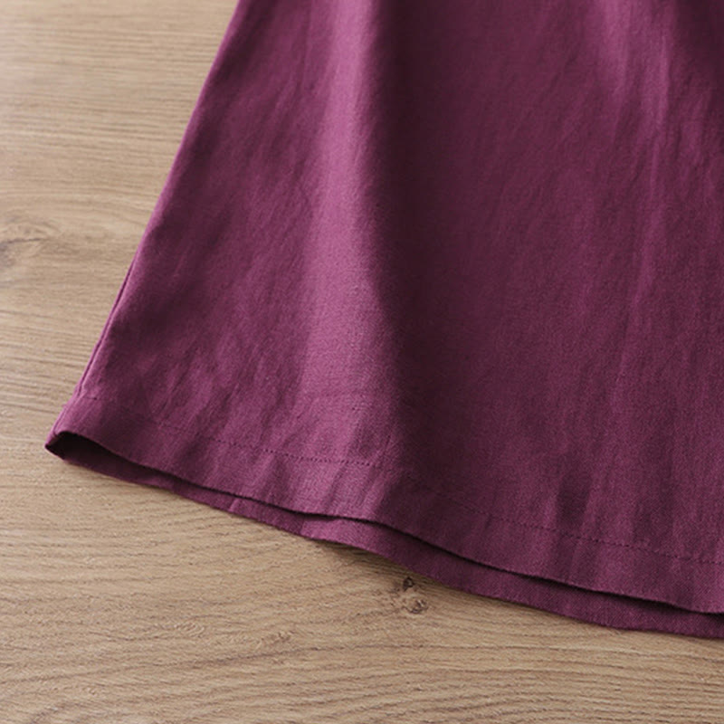 Buddha Stones Solid Color Cotton Women's Button Wide Leg Pants With Pockets