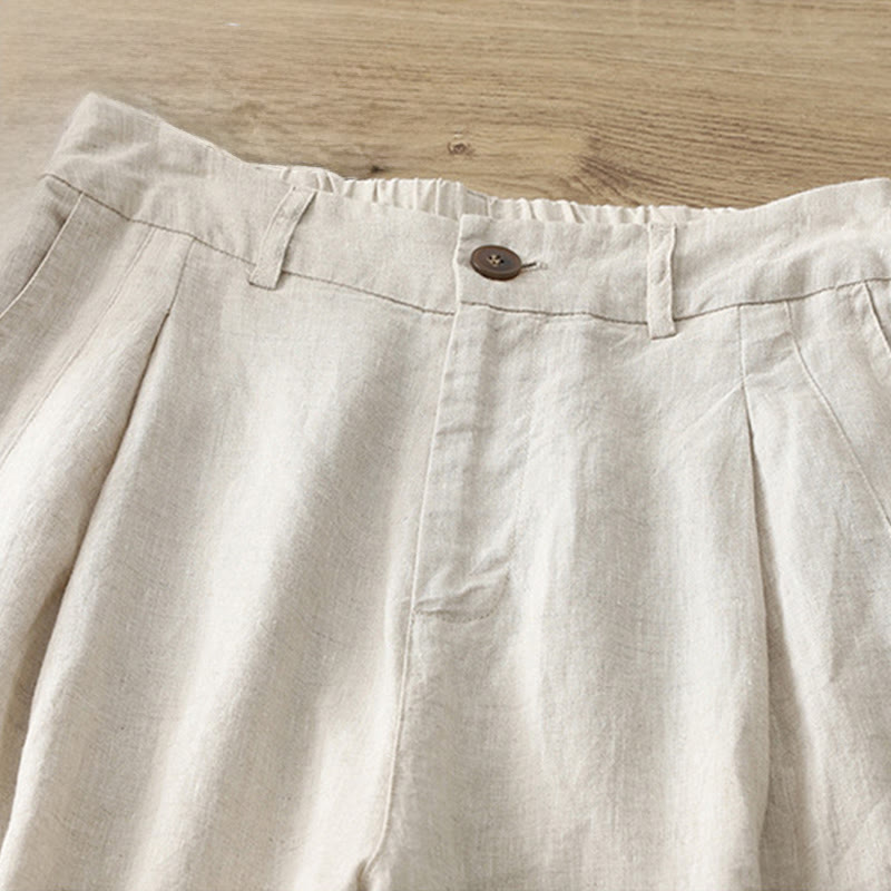 Buddha Stones Solid Color Cotton Women's Button Wide Leg Pants With Pockets