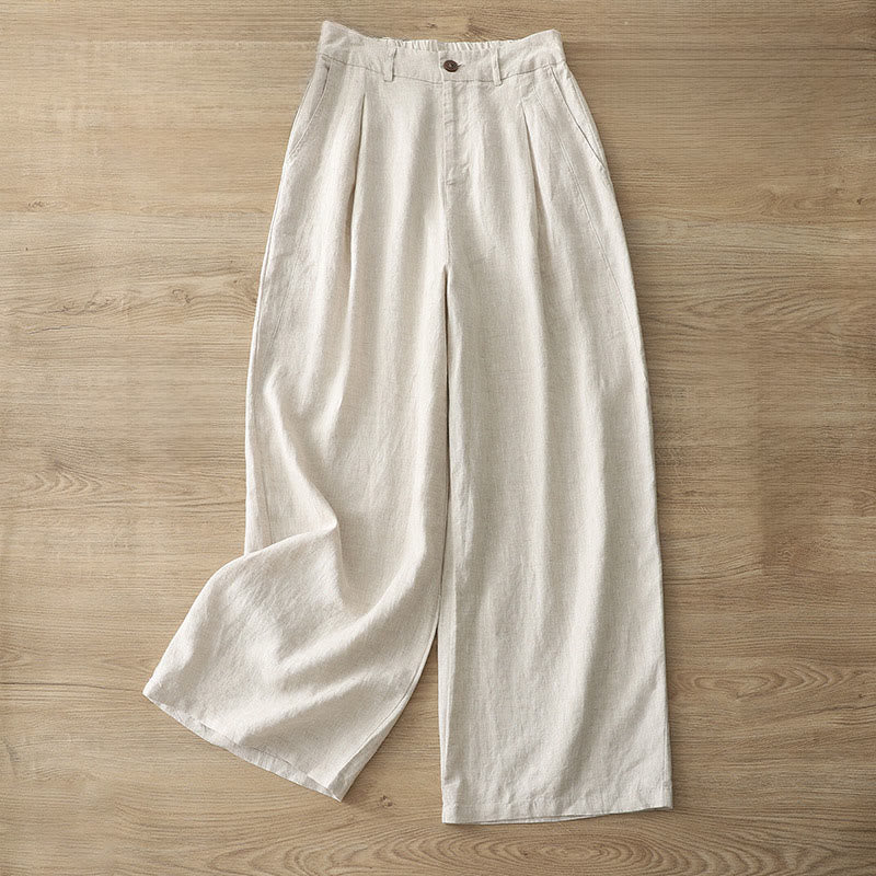 Buddha Stones Solid Color Cotton Women's Button Wide Leg Pants With Pockets