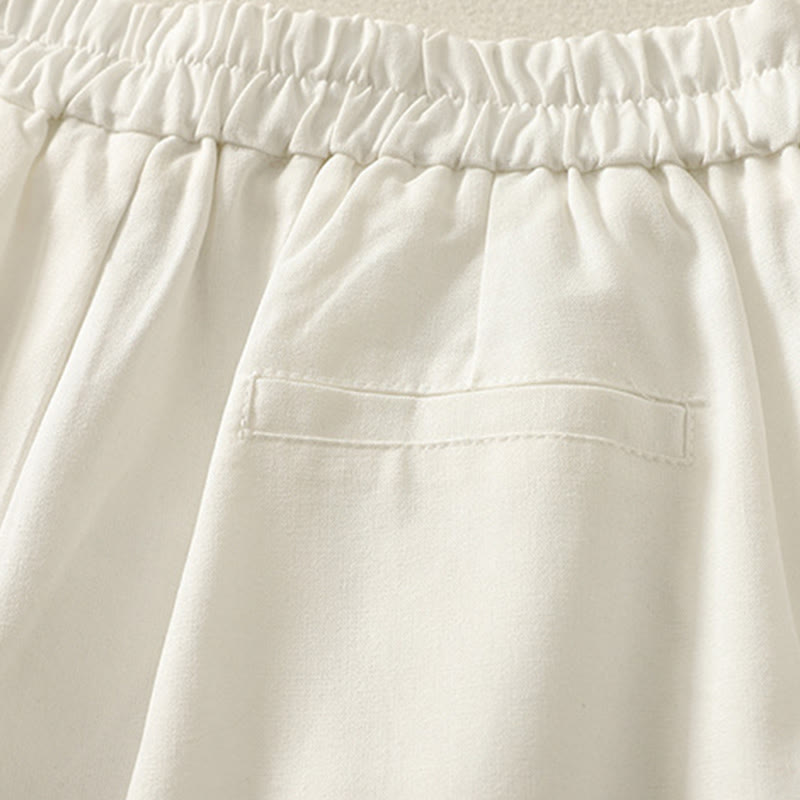 Buddha Stones Embroidery Pattern Polyester Women's Wide Leg Pants With Pockets