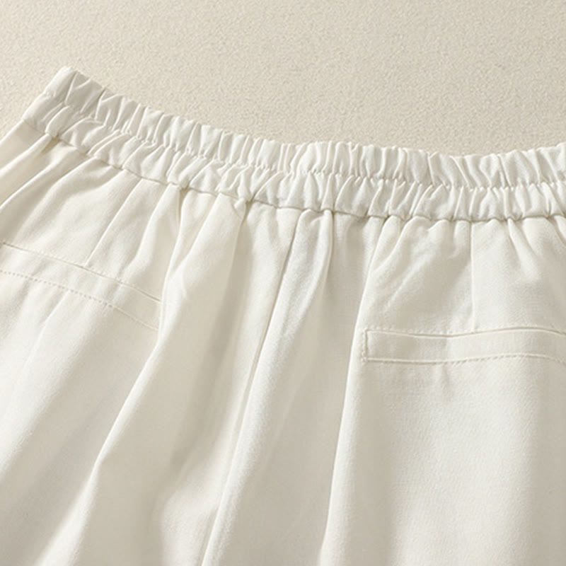 Buddha Stones Embroidery Pattern Polyester Women's Wide Leg Pants With Pockets