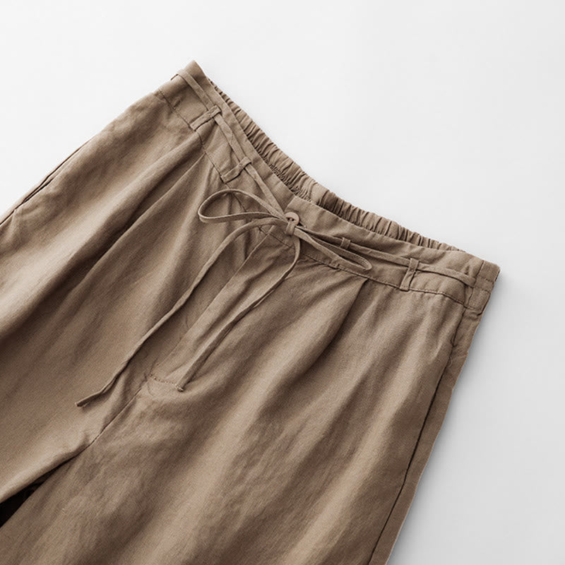 Buddha Stones Casual Solid Color Rope Women's Cotton Pants With Pockets