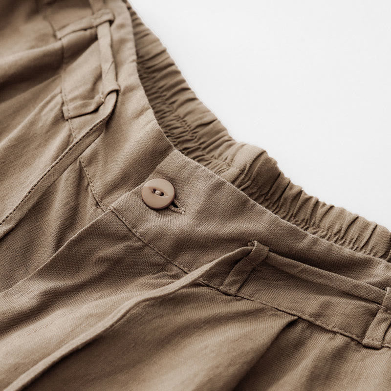 Buddha Stones Casual Solid Color Rope Women's Cotton Pants With Pockets