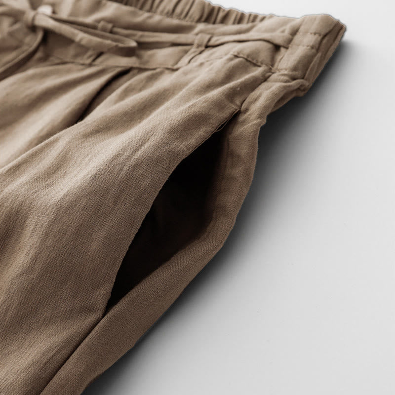 Buddha Stones Casual Solid Color Rope Women's Cotton Pants With Pockets