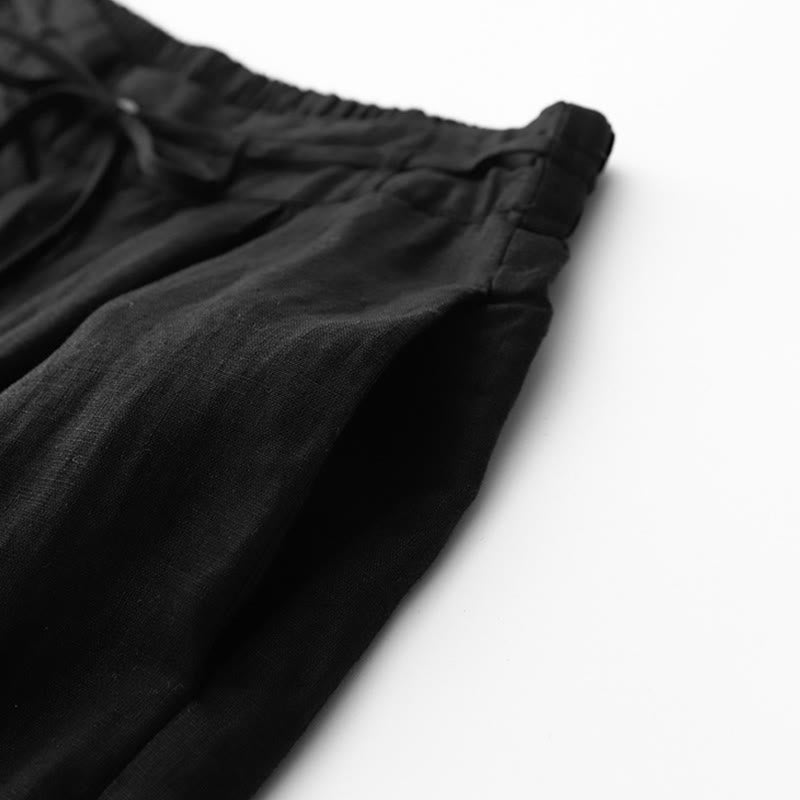 Buddha Stones Casual Solid Color Rope Women's Cotton Pants With Pockets