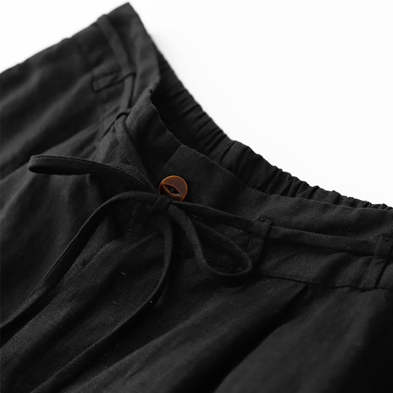 Buddha Stones Casual Solid Color Rope Women's Cotton Pants With Pockets