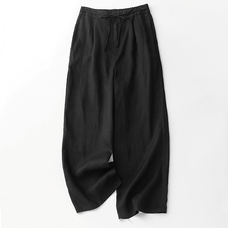 Buddha Stones Casual Solid Color Rope Women's Cotton Pants With Pockets