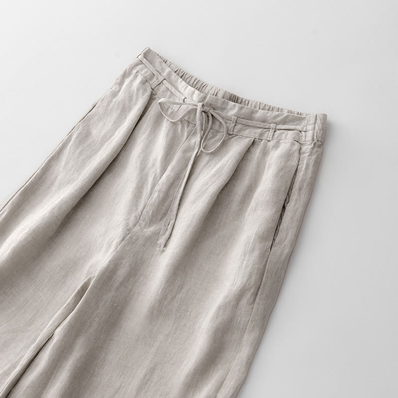 Buddha Stones Casual Solid Color Rope Women's Cotton Pants With Pockets