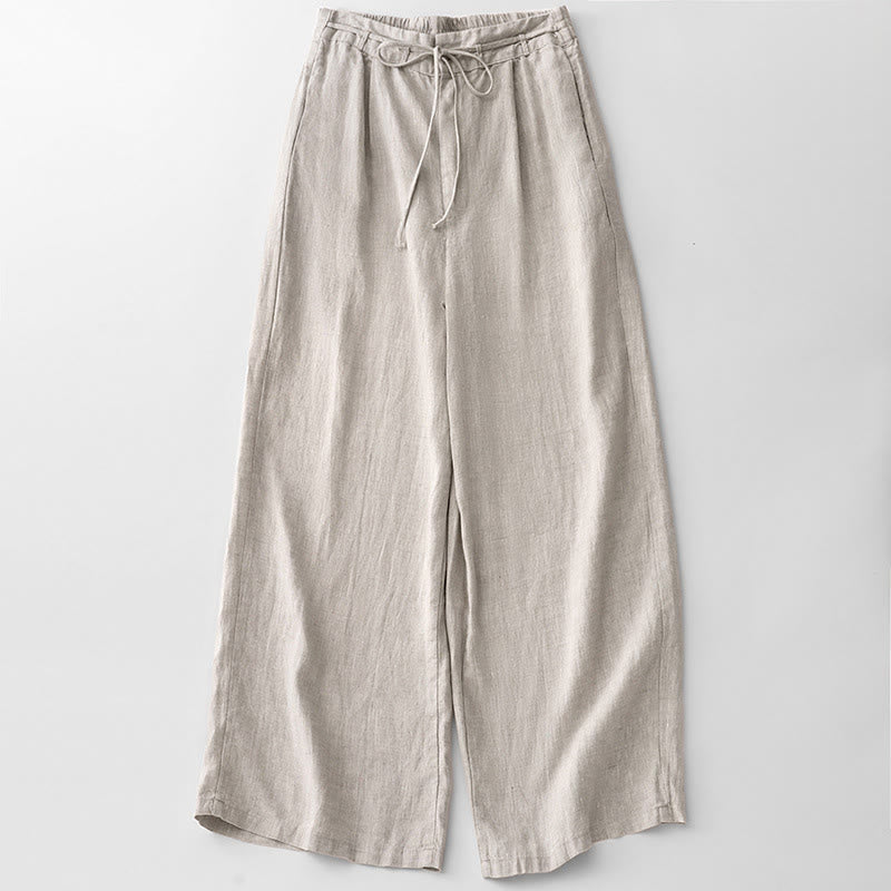 Buddha Stones Casual Solid Color Rope Women's Cotton Pants With Pockets