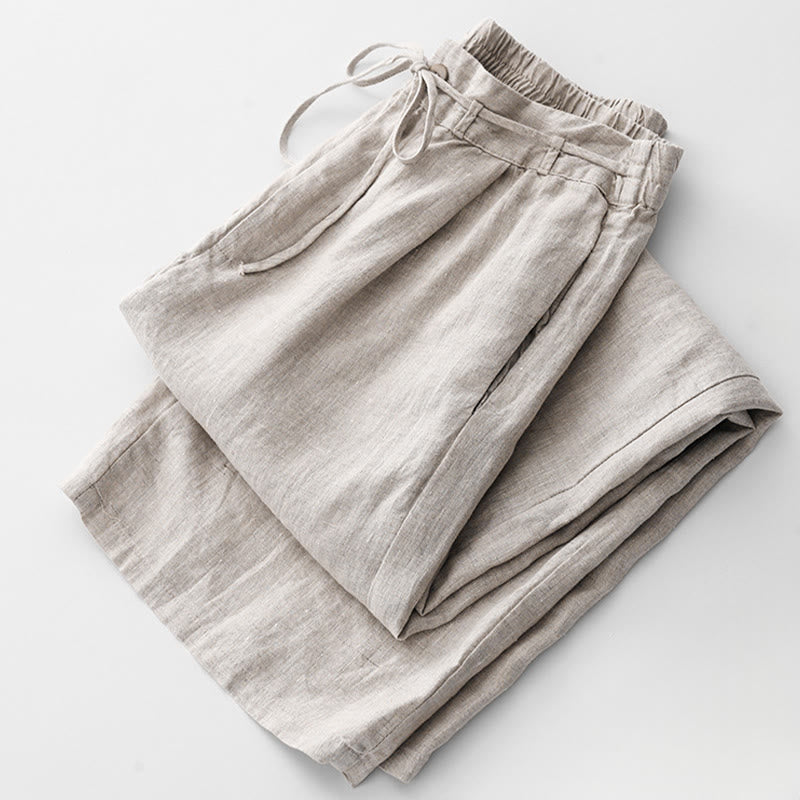 Buddha Stones Casual Solid Color Rope Women's Cotton Pants With Pockets