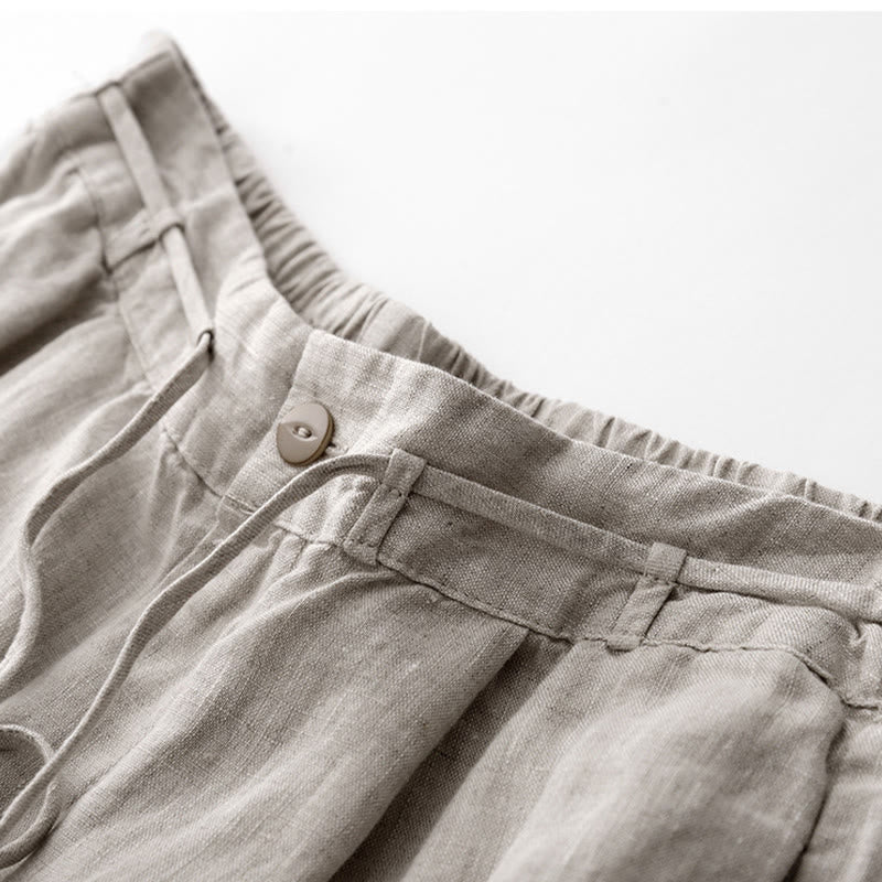 Buddha Stones Casual Solid Color Rope Women's Cotton Pants With Pockets