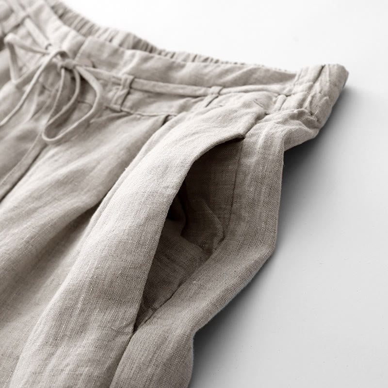 Buddha Stones Casual Solid Color Rope Women's Cotton Pants With Pockets