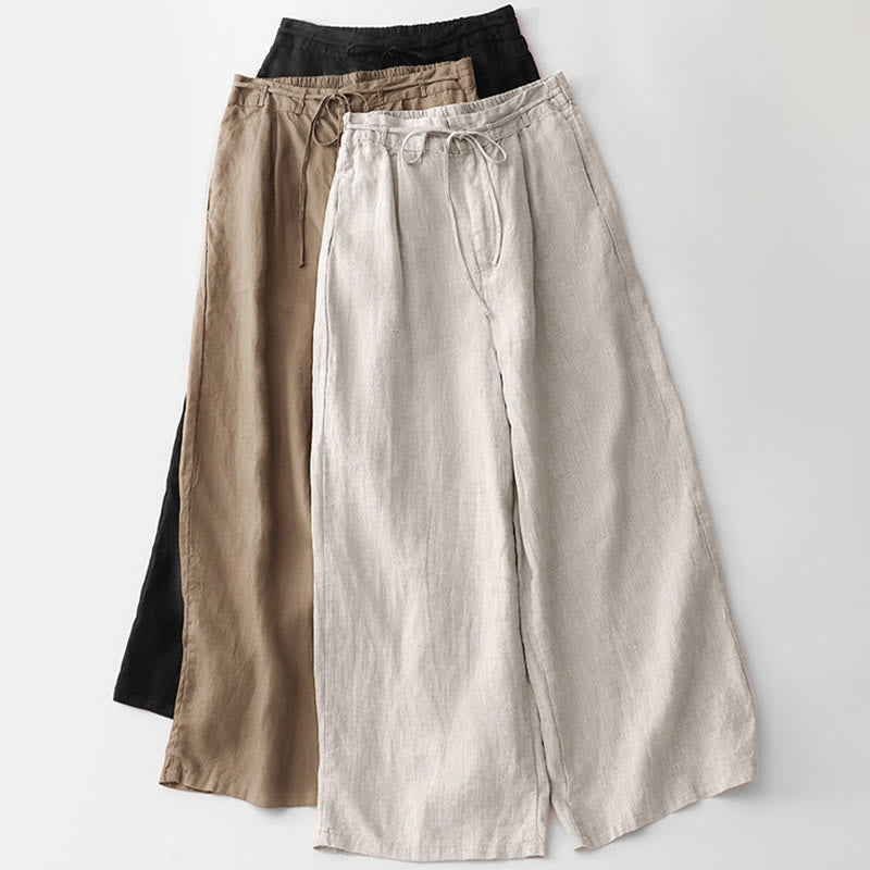 Buddha Stones Casual Solid Color Rope Women's Cotton Pants With Pockets