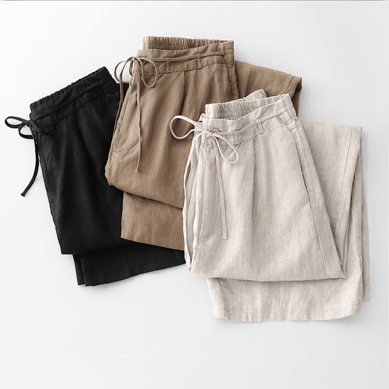 Buddha Stones Casual Solid Color Rope Women's Cotton Pants With Pockets