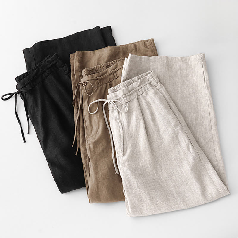 Buddha Stones Casual Solid Color Rope Women's Cotton Pants With Pockets