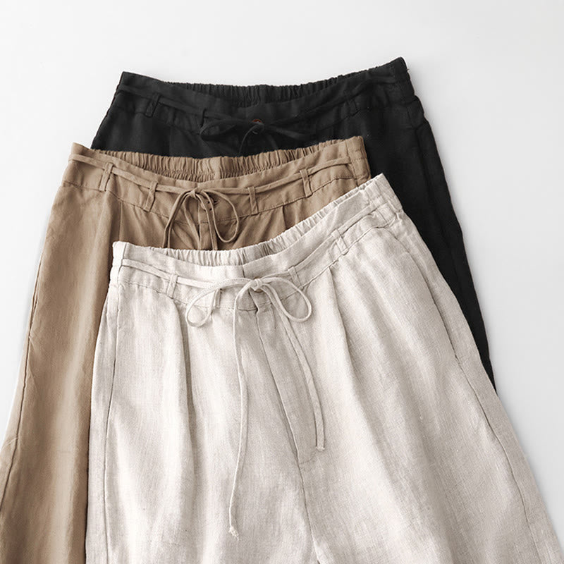 Buddha Stones Casual Solid Color Rope Women's Cotton Pants With Pockets