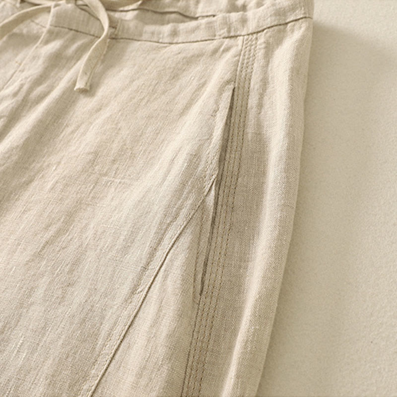 Buddha Stones Casual Plain Rope Women's Cotton Pants With Pockets