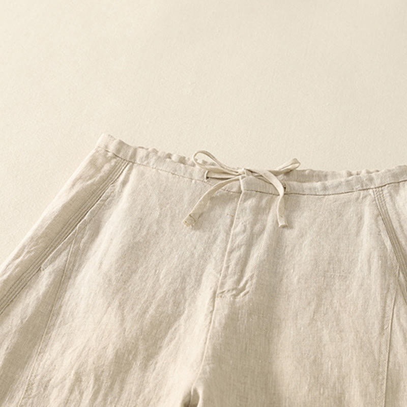 Buddha Stones Casual Plain Rope Women's Cotton Pants With Pockets