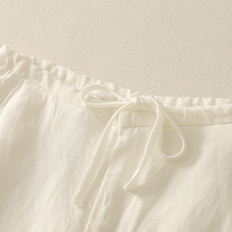 Buddha Stones Casual Plain Rope Women's Cotton Pants With Pockets