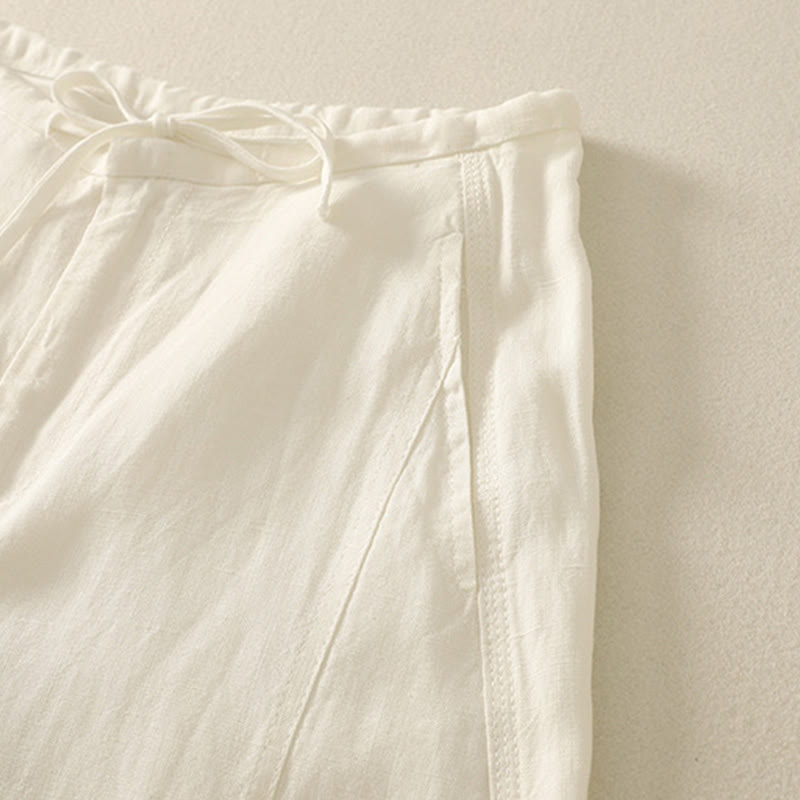 Buddha Stones Casual Plain Rope Women's Cotton Pants With Pockets