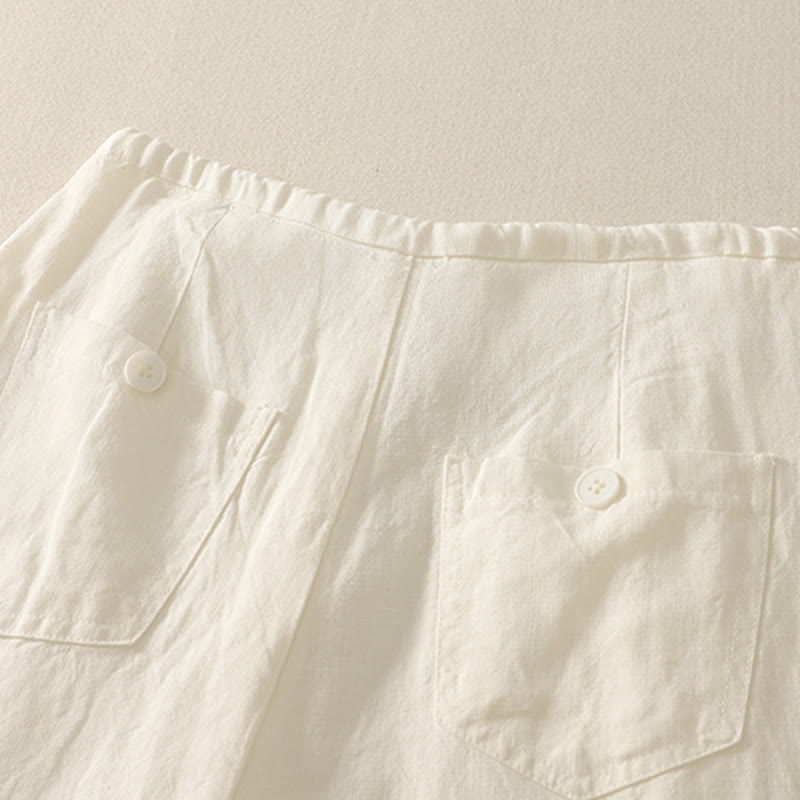 Buddha Stones Casual Plain Rope Women's Cotton Pants With Pockets