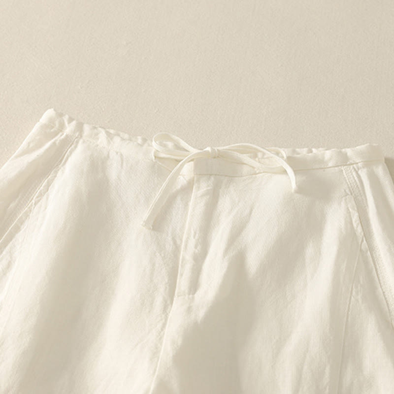 Buddha Stones Casual Plain Rope Women's Cotton Pants With Pockets