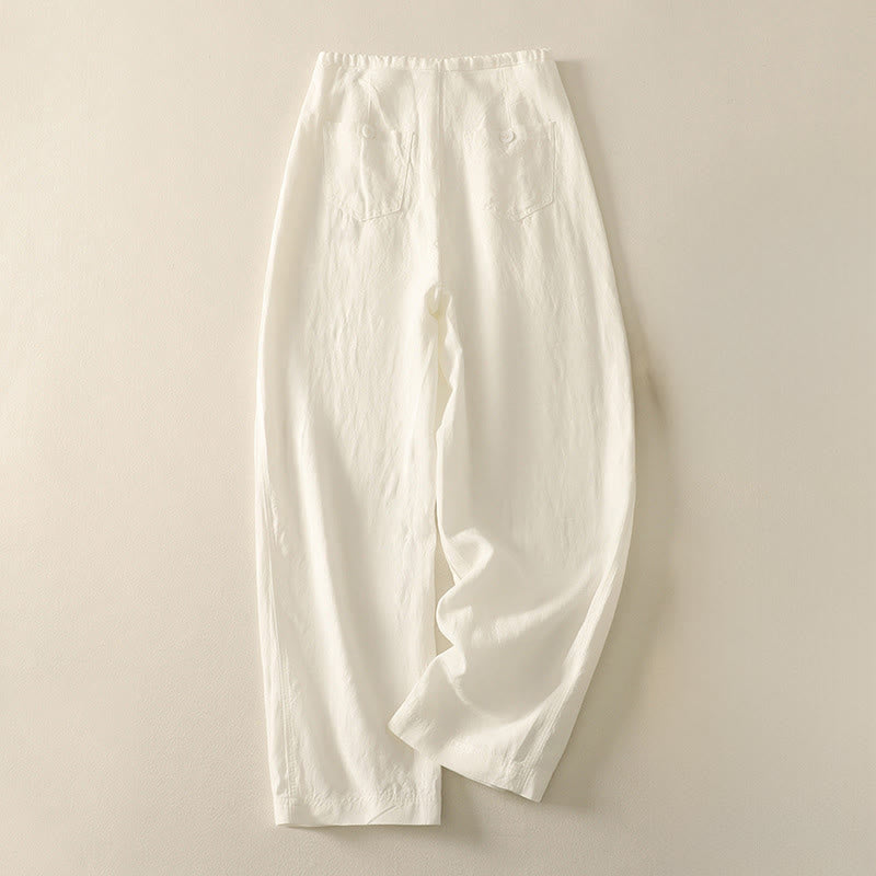 Buddha Stones Casual Plain Rope Women's Cotton Pants With Pockets