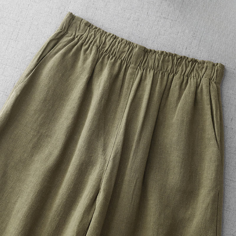 Buddha Stones Casual Plain Rope Women's Cotton 7-8 Length Pants With Pockets
