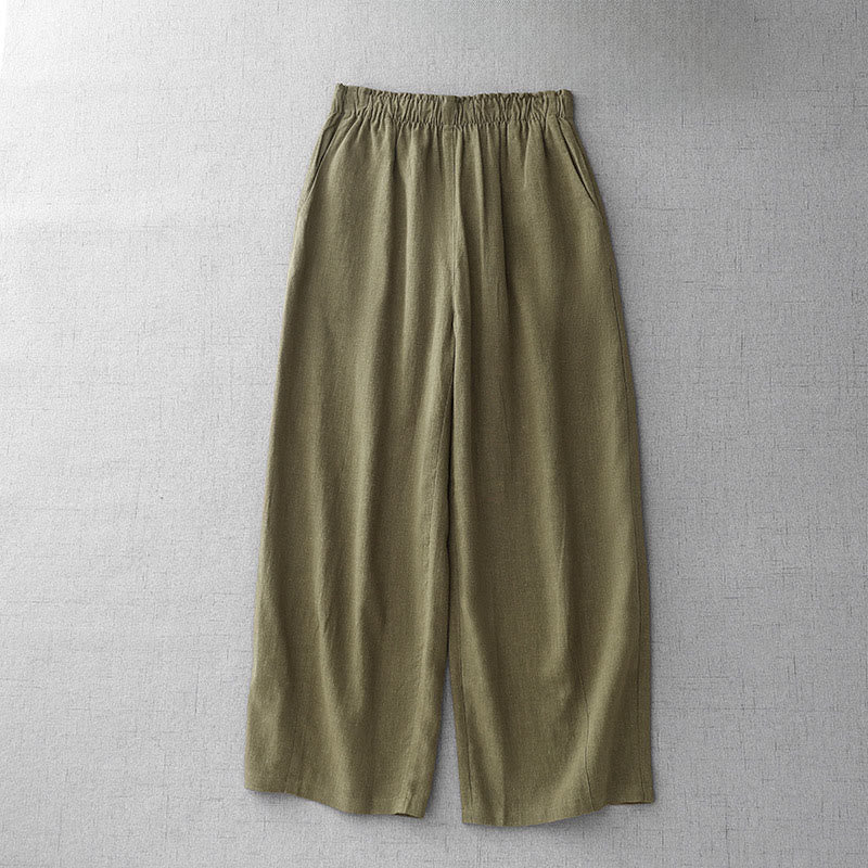 Buddha Stones Casual Plain Rope Women's Cotton 7-8 Length Pants With Pockets