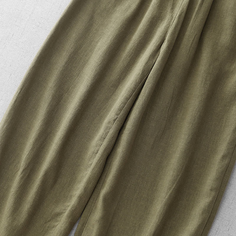 Buddha Stones Casual Plain Rope Women's Cotton 7-8 Length Pants With Pockets