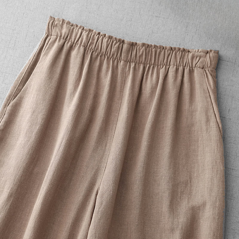 Buddha Stones Casual Plain Rope Women's Cotton 7-8 Length Pants With Pockets