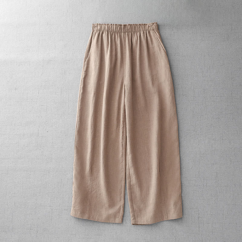 Buddha Stones Casual Plain Rope Women's Cotton 7-8 Length Pants With Pockets