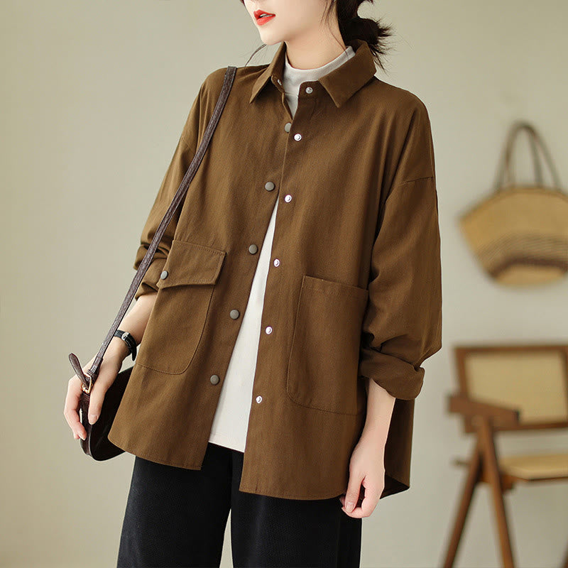 Buddha Stones Women's Long Sleeve Button Cotton Jacket With Pockets