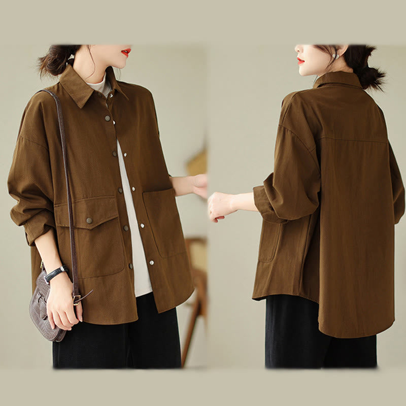 Buddha Stones Women's Long Sleeve Button Cotton Jacket With Pockets