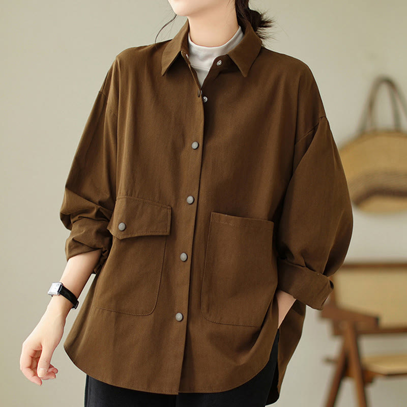 Buddha Stones Women's Long Sleeve Button Cotton Jacket With Pockets