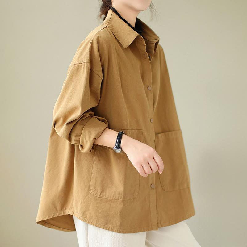 Buddha Stones Women's Long Sleeve Button Cotton Jacket With Pockets