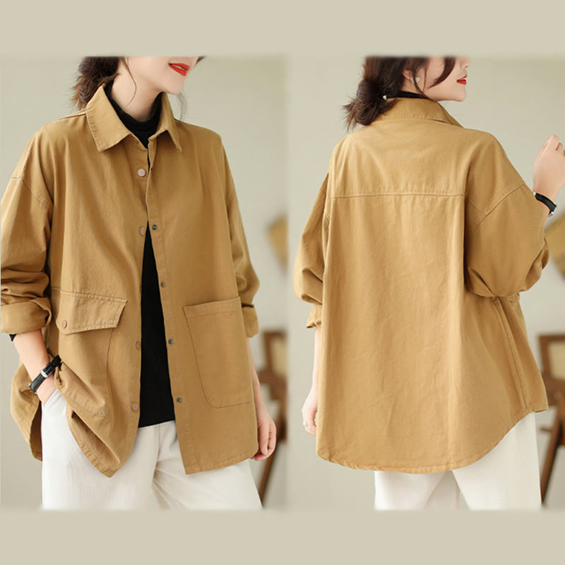 Buddha Stones Women's Long Sleeve Button Cotton Jacket With Pockets