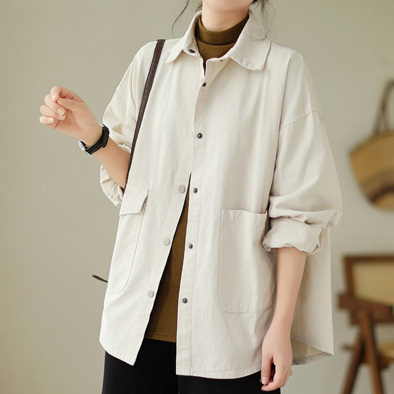 Buddha Stones Women's Long Sleeve Button Cotton Jacket With Pockets