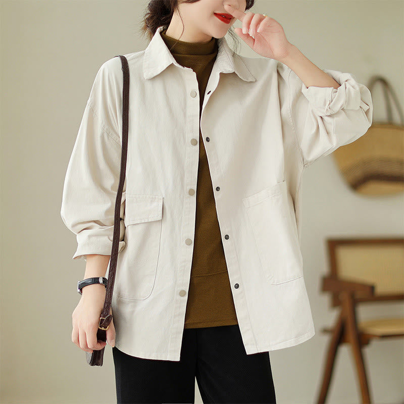 Buddha Stones Women's Long Sleeve Button Cotton Jacket With Pockets